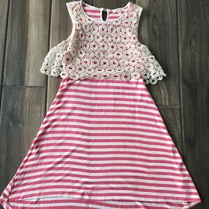 Girl's Striped Dress with Lace overlay